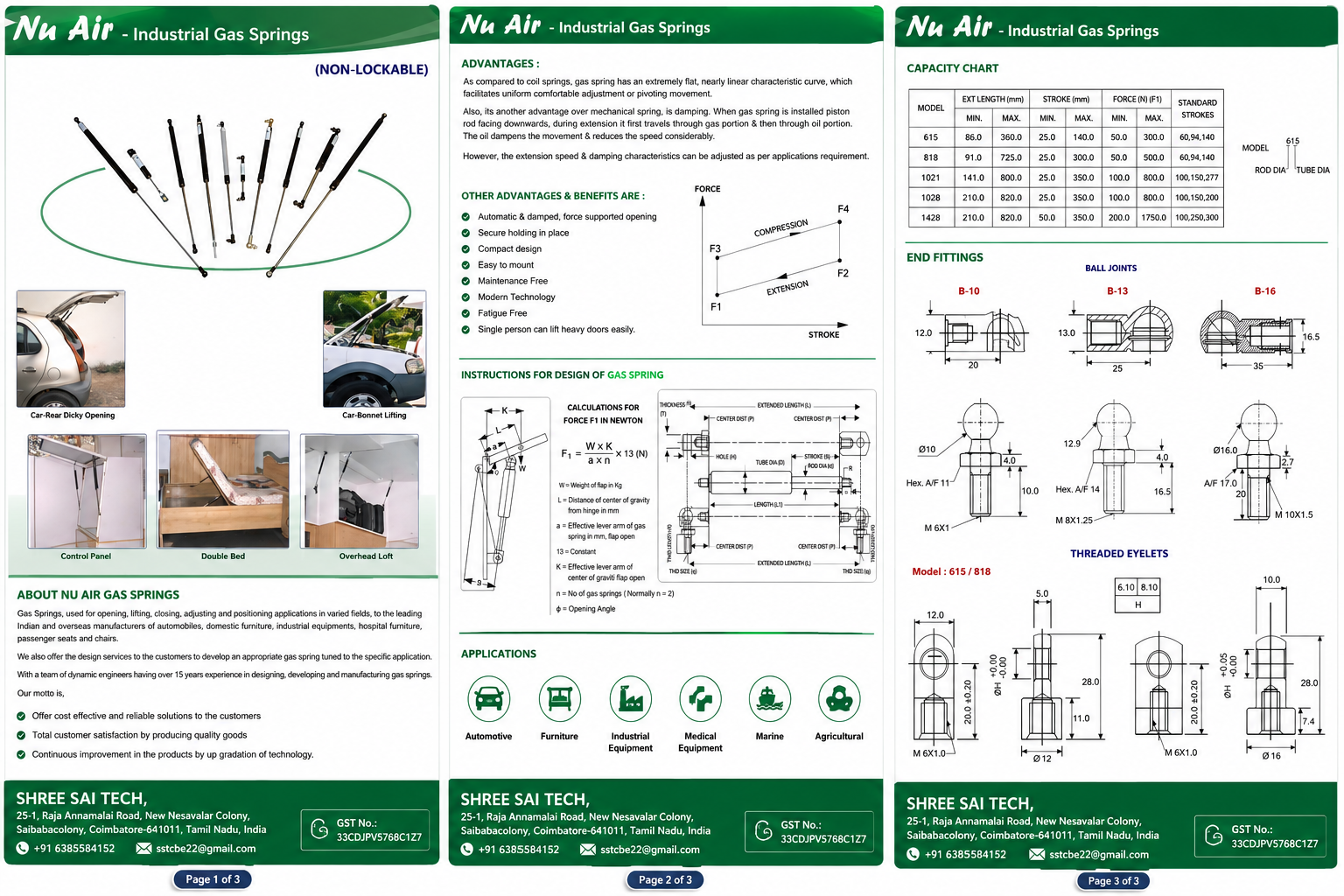 Gas Spring Datasheet